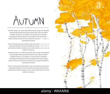 Carte d'automne avec les bouleaux sur fond blanc, avec copie espace carte vectorielle Illustration de Vecteur