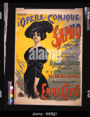 Affiche pour la première de l'opéra-comique de Massenet Sapho qui a été créé le 27 novembre 1897 par l'Opéra Comique au Théâtre Lyrique sur la Place du Châtelet à Paris avec Emma Calvé dans le rôle titre, née Fanny Legrand. Imprimé par chez F. Hermet, Paris) Banque D'Images