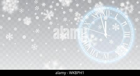 Vintage horloge ronde brillant d'or. La neige de Noël. La chute des flocons de neige sur fond bleu. Chutes de neige. Vector illustration. Illustration de Vecteur