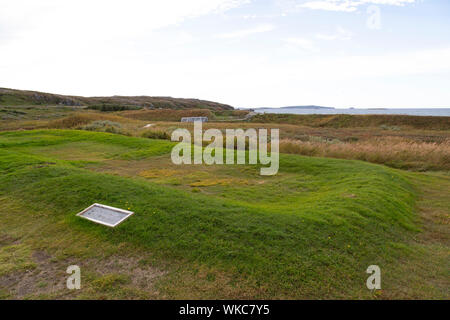 L'esquisse de bâtiments scandinaves à L'Anse aux Meadows à Terre-Neuve et Labrador, Canada. Banque D'Images