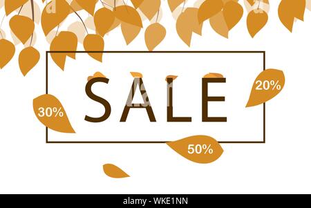 Modèle de vente saisonnière avec des feuilles jaune foncé Illustration de Vecteur