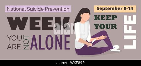 Semaine nationale de prévention du suicide en France. Événement est célébré en septembre 8-14. Illustration de Vecteur