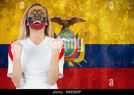 L'Équateur excité face au ventilateur d'encouragement de la peinture contre l'equateur drapeau en effet grunge Banque D'Images