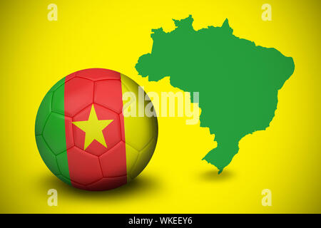 Au Cameroun de football contre le Brésil contours couleurs vert sur jaune Banque D'Images