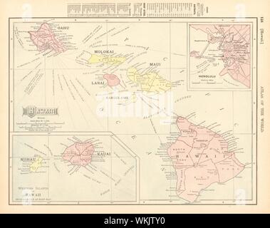 Les îles hawaïennes. Lanai Maui Niihau Oahu Kauai. Honolulu. RAND MCNALLY map 1906 Banque D'Images