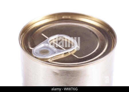 Studio shot of tin can isolé sur fond blanc Banque D'Images