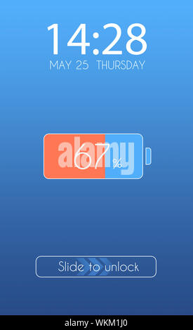 Écran de verrouillage du smartphone qui montre combien il en reste. batterie Banque D'Images