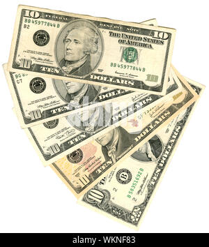 Cinquante dollars en billets de dix isolated on white Banque D'Images