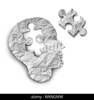 L'esprit et l'idée de puzzle concept comme un document Personne avec une pièce de puzzle manquante dans un style 3D illustration. Banque D'Images