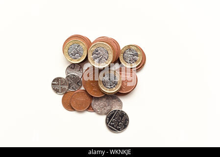 De pièces de monnaie britanniques représentant économie du Royaume-Uni et des marchés Banque D'Images