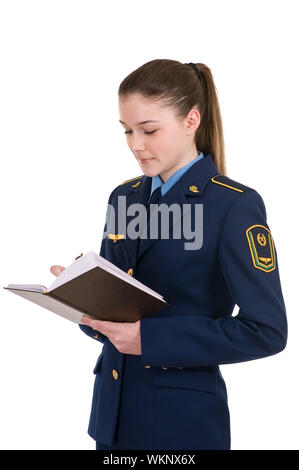 Fille dans la forme du chemin de fer avec un journal intime Banque D'Images