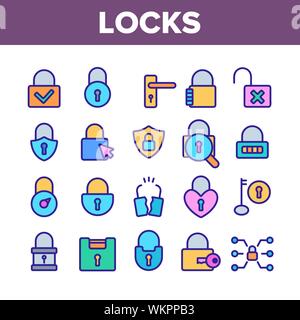 Serrures de type vecteur éléments Collection Icons Set Illustration de Vecteur