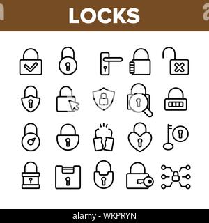 Serrures de type vecteur éléments Collection Icons Set Illustration de Vecteur