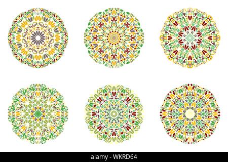 Mandala fleur coloré géométrique ronde set - logo circulaire ornée d'ornement abstrait dessins vectoriels Illustration de Vecteur