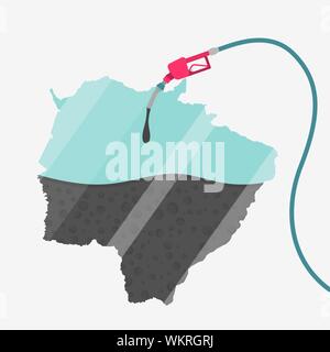 Site de Mato Grosso do Sul étant alimentée par l'huile. La pompe à gaz alimentée carte. Sur la carte il y a une réflexion en verre. L'État brésilien. Conceptuel. La production d'huile d'o Illustration de Vecteur