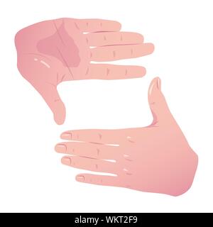 Image mains geste de culture. L'ossature plate horizontale mains recadrage. Cadre de mise en mains comme prise de vue caméra mobile. Vector Color concept isolé sur fond blanc. Illustration de Vecteur
