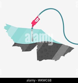 Site d'Acre d'être alimentée par l'huile. La pompe à gaz alimentée carte. Sur la carte il y a une réflexion en verre. L'État brésilien. Conceptuel. La production ou l'importation d'huile re Illustration de Vecteur