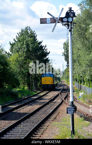 Locomotive diesel-électrique de classe 45 45041 Royal Tank Regiment arrive à la station de Peterborough sur la Nene Valley Railway Banque D'Images