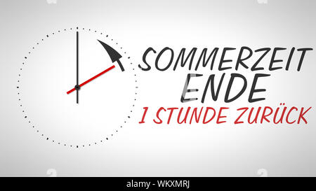 Une horloge au mur avec du texte à l'heure d'hiver 1 heure moins en langue allemande Banque D'Images