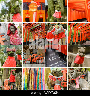 Collection de Fushimi Inari Taisha scenics, fox statue, des milliers de torii, grues de papier de 000 etc. Banque D'Images