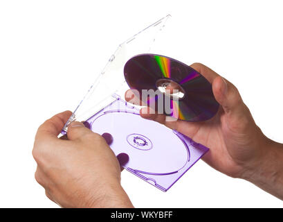 CD-ROM en part isolé sur fond blanc Banque D'Images