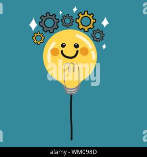 Sourire ampoule ballon face et pignons vector Illustration, concept d'entreprise Illustration de Vecteur