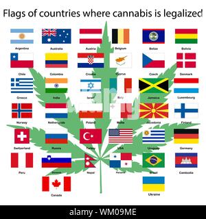 Un ensemble de drapeaux de pays où la marijuana est légalisé, le cannabis Illustration de Vecteur