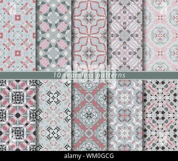 Dix modèles sans couture. Ornement rectangulaire symétrique de style ethnique. Motif fleuri en arabe. Illustration de Vecteur