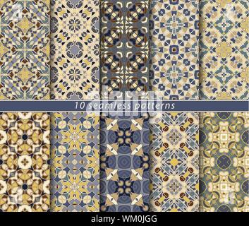 Dix modèles sans couture. Ornement rectangulaire symétrique de style ethnique. Motif fleuri en arabe. Illustration de Vecteur