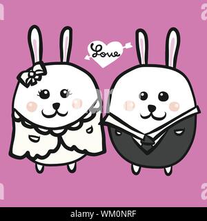 Mariée et le marié mariage white rabbit cartoon vector illustration Illustration de Vecteur
