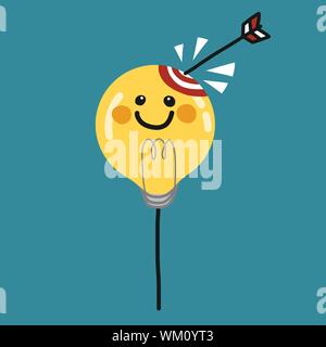 Ampoule sourire visage ballon et flèche cible vecteur illustration, business concept Illustration de Vecteur