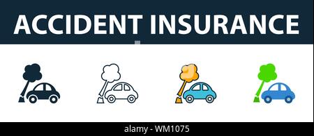 Assurance accident icon set. Quatre éléments dans diférents styles à partir d'icônes de l'assurance collection. L'assurance-accidents créatifs rempli d'icônes, contours Illustration de Vecteur