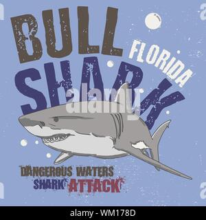 Illustration Bull attaque de requin en Floride. dessin de mode tee print design Illustration de Vecteur