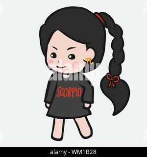Horoscope scorpion girl cartoon vector illustration style doodle Illustration de Vecteur