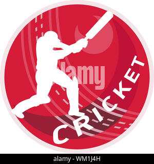 Illustration d'un joueur de cricket ball au bâton silhouette batteur fait dans le style rétro isolées sur fond blanc Banque D'Images