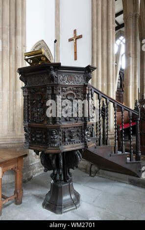 Chaire, l'église de St Cuthbert, Wells, Somerset, UK Banque D'Images