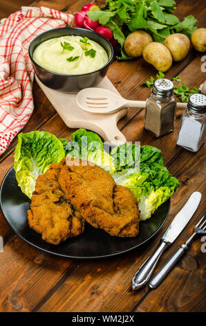 Wiener Schnitzel avec purée de pommes de terre, veau, repas délicieux et originaux Banque D'Images