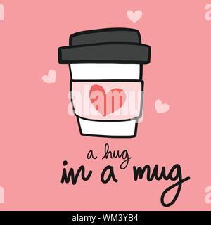 Café un câlin dans un mug dessin animé dessin vectoriel Doodle style Illustration de Vecteur