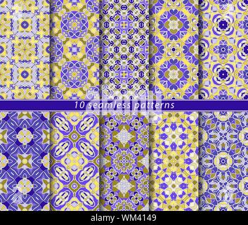 Vector set de dix motifs abstraits sans couture. Éléments de conception et de décoration pour l'industrie textile, des couvertures de livre, de la fabrication, de l'écran, imprimer, papier cadeau. Illustration de Vecteur