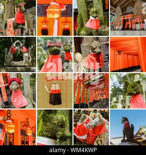 Collection de Fushimi Inari Taisha scenics, fox statue, des milliers de torii, grues de papier de 000 etc. Banque D'Images