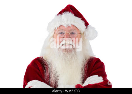 Santa sourit avec bras croisés sur fond blanc Banque D'Images