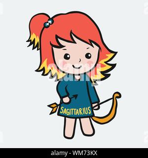 Sagittaire horoscope fille cartoon vector illustration style doodle Illustration de Vecteur
