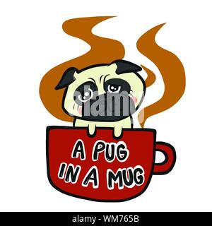 Un pug dans une grande tasse de café cartoon vector illustration Illustration de Vecteur