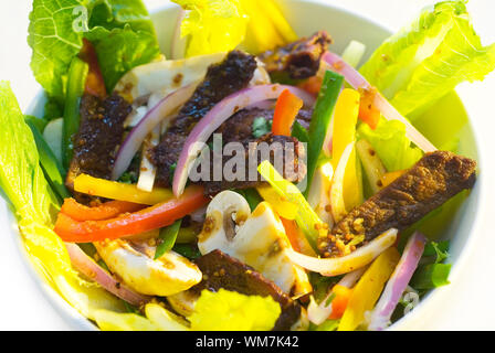 Couleurs fraîches Salade de bœuf thaï sur un bol, Close up Banque D'Images