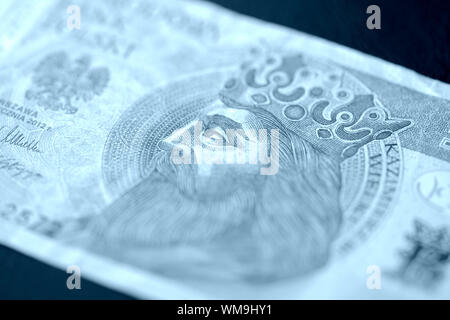 Cinquante zlotys polonais close up tons couleur bleu Banque D'Images