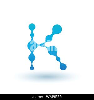 Lettre initiale moléculaire de l'eau K Logo design, élément de design liquide fluide avec des points et l'ombre. Stock vector illustration isolé sur fond blanc Illustration de Vecteur
