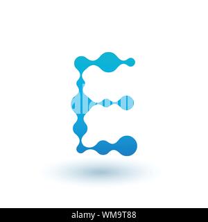 Lettre initiale moléculaire de l'eau E Logo design, élément de design liquide fluide avec des points et l'ombre. Stock vector illustration isolé sur fond blanc Illustration de Vecteur