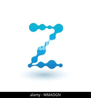 Lettre initiale moléculaire de l'eau Z Logo design, élément de design liquide fluide avec des points et l'ombre. Stock vector illustration isolé sur fond blanc Illustration de Vecteur