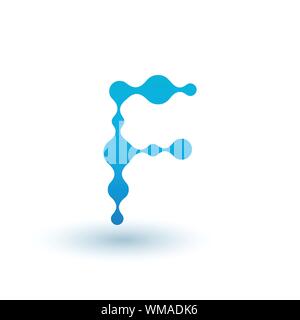 Lettre initiale moléculaire de l'eau F Logo design, élément de design liquide fluide avec des points et l'ombre. Stock vector illustration isolé sur fond blanc Illustration de Vecteur