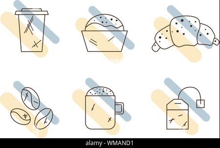 Ensemble d'icônes café linéaire. Icônes des boissons Illustration de Vecteur
